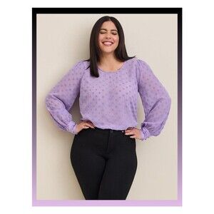 NWT Torrid 4X Bougainvillea Lavender Chiffon Clip Dot Puff Sleeve Top Size 26